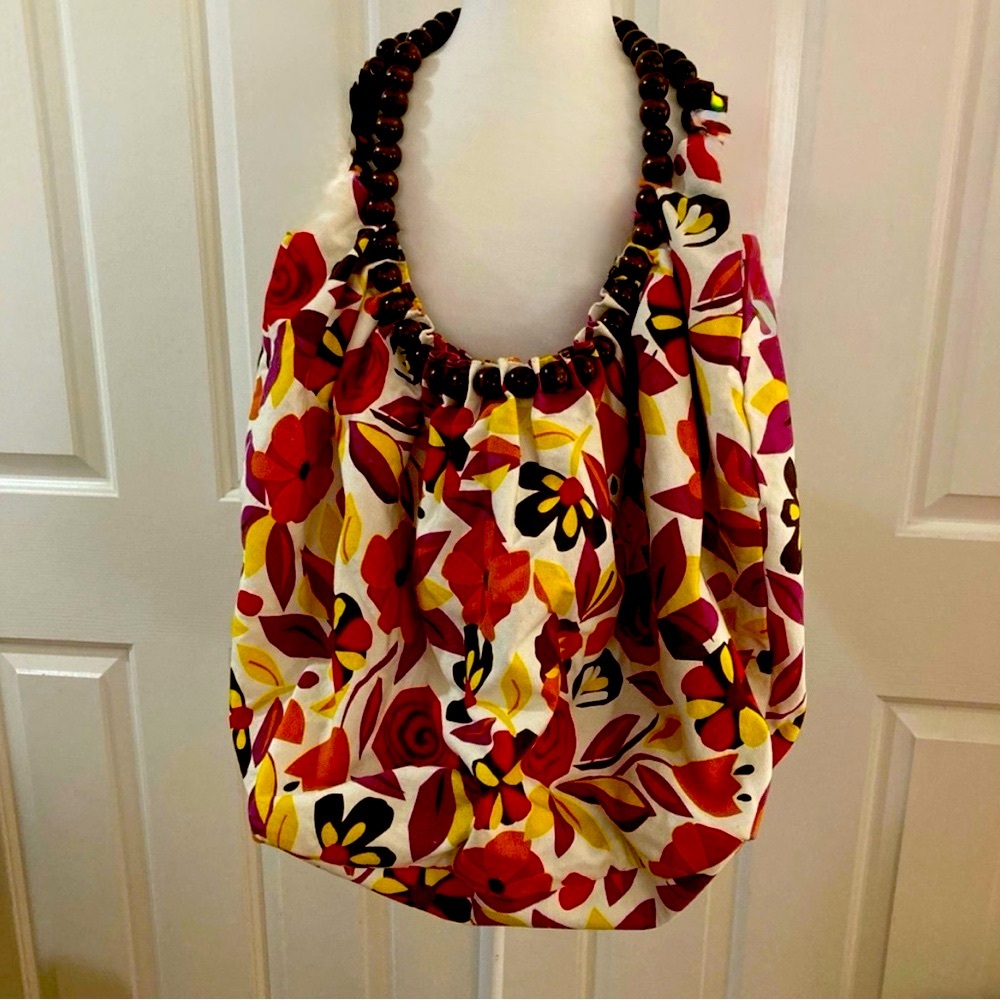 Floral Beaded Handle Bag